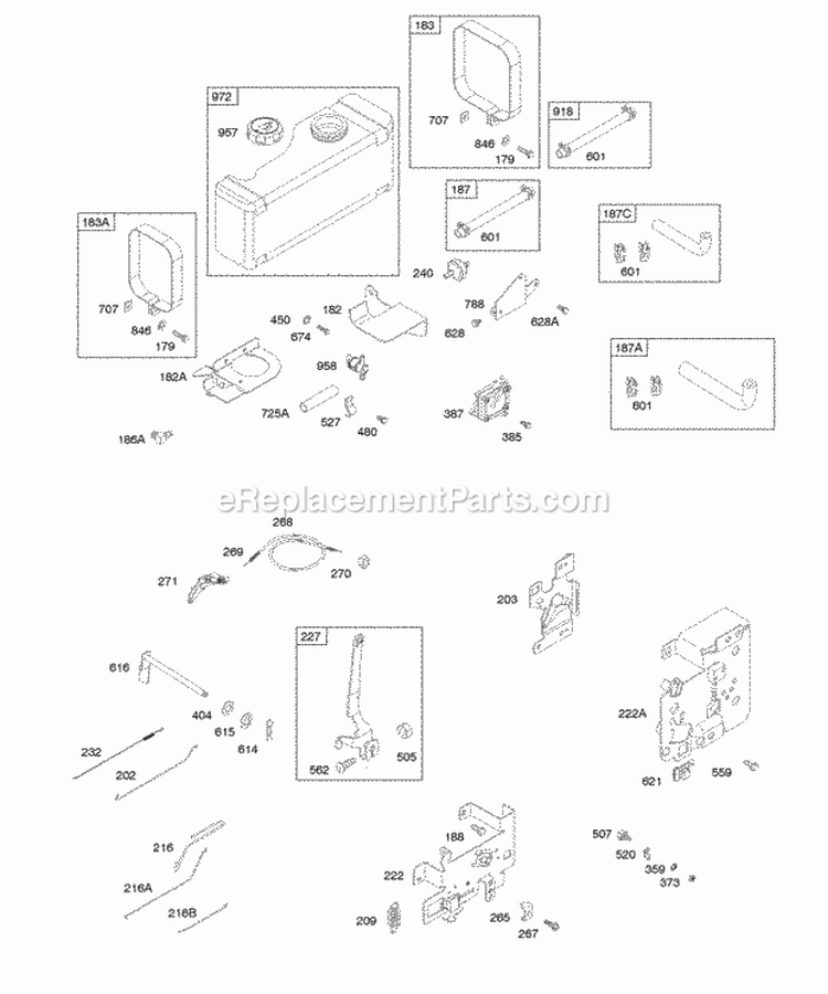 Fuel Brackets Controls Springs Diagram and Parts List for 286707-0111-02  Briggs and Stratton Engine